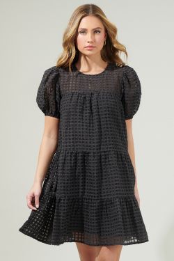 Darling Nest Organza Tiered Mini Dress - BLACK