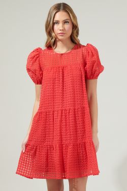 Darling Nest Organza Tiered Mini Dress - RED