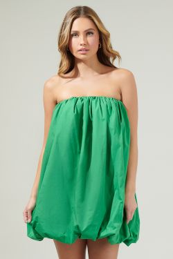 Delphi Strapless Bubble Mini Dress - KELLY-GREEN