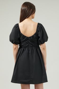 Leandra Poplin Mini Dress - BLACK