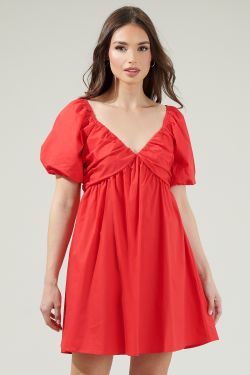 Leandra Poplin Mini Dress - RED