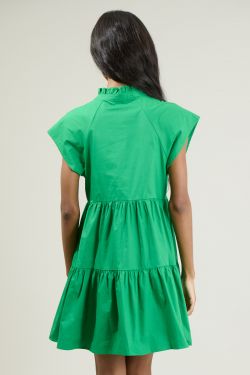 Janelly Poplin Tiered Mini Dress - KELLY-GREEN