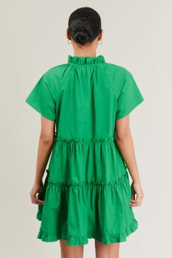 Pallas Poplin Tiered Mini Dress - KELLY-GREEN