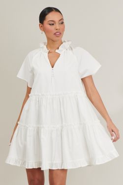 Pallas Poplin Tiered Mini Dress - WHITE