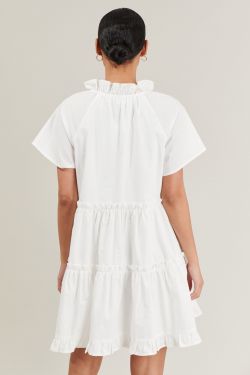 Pallas Poplin Tiered Mini Dress - WHITE