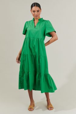 Amayah Tiered Midi Dress - KELLY-GREEN