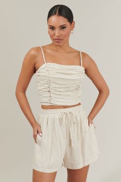 Sandy Shore Bliss Ruched Cropped Top - NATURAL