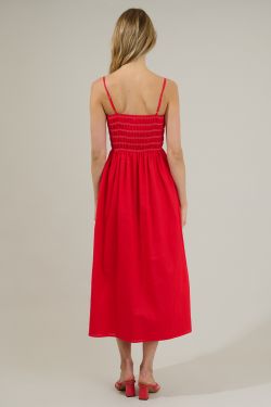 Blair Bartlett Smocked Midi Dress - RED