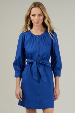 Kalina Button Up Mini Dress - NAVY