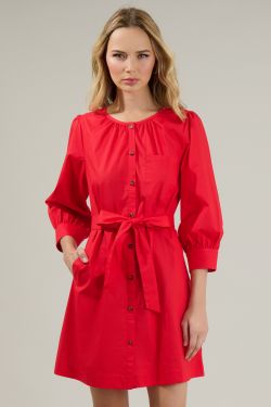 Kalina Button Up Mini Dress - RED