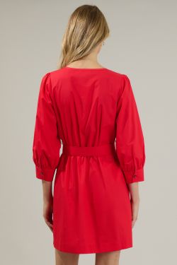 Kalina Button Up Mini Dress - RED