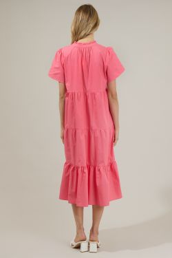 Amayah Tiered Midi Dress - STRABERRY-RED