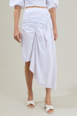 Belen Ruched Midi Skirt - WHITE