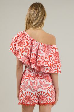 Juny Floral Charmer One Shoulder Ruffle Top