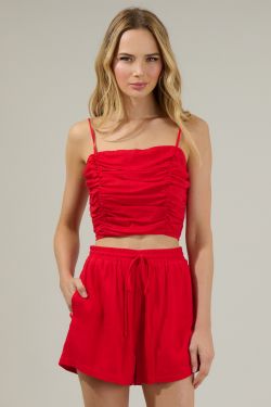 Sandy Shore Bliss Ruched Cropped Top - RED