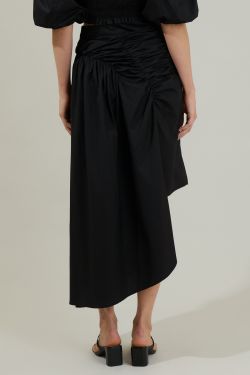 Belen Ruched Midi Skirt - BLACK