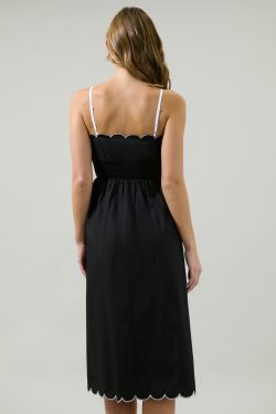 Christy Scalloped Midi Dress - BLACK