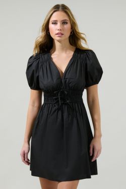 Saylor Smocked Mini Dress - BLACK