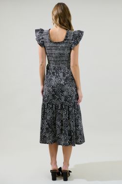 Larsa Onyx Geometric Wendy Smocked Midi Dress