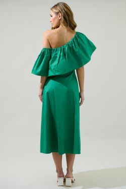 Prissy Searcy One Shoulder Midi Dress - KELLY-GREEN
