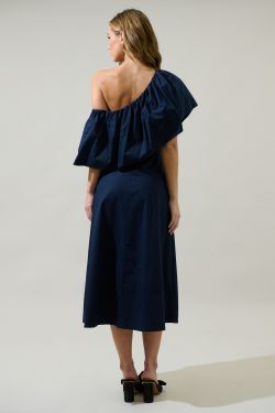 Prissy Searcy One Shoulder Midi Dress - NAVY