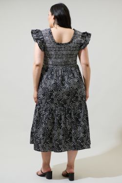 Larsa Onyx Geometric Wendy Smocked Midi Dress Curve