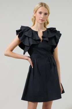 Wilma Ruffle Mini Dress - BLACK