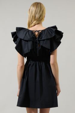 Wilma Ruffle Mini Dress - BLACK