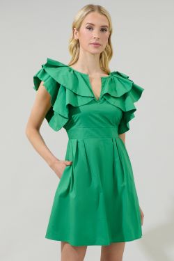 Wilma Ruffle Mini Dress - GREEN