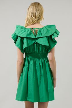 Wilma Ruffle Mini Dress - GREEN