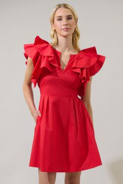 Wilma Ruffle Mini Dress - RED