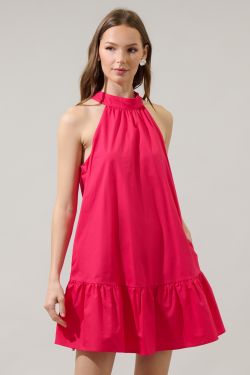 Gilvana Poplin Laly Mini Ruffle Dress - FUCHSIA