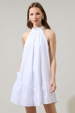 Gilvana Poplin Laly Mini Ruffle Dress - WHITE