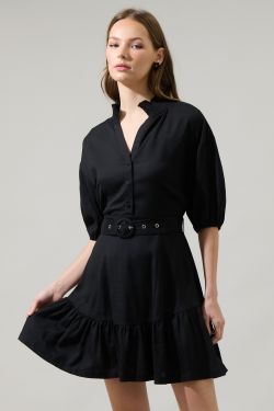 Sheila Button Up Mini Dress - BLACK