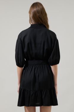 Sheila Button Up Mini Dress - BLACK