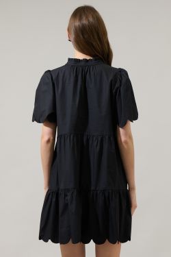 Kyra Poplin Tiered Mini Dress - BLACK