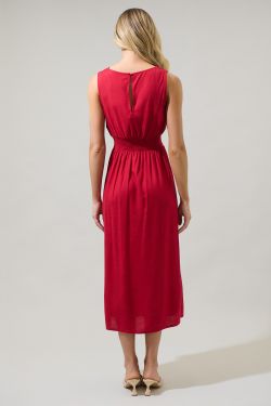 Balmy Smocked Midi Dress - RED