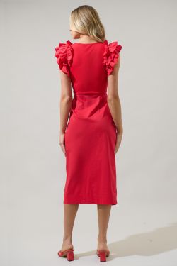 Gavina Glow Pleated Midi Dress - RED