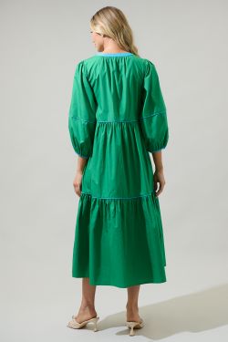Saddy Long Sleeve Button Up Midi Dress - KELLY-GREEN