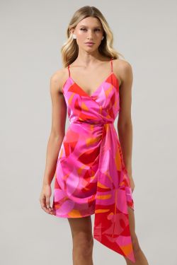 Sangria Abstract Jelina Faux Wrap Mini Dress