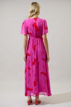 Zalea Floral Linana Button Front Maxi Dress